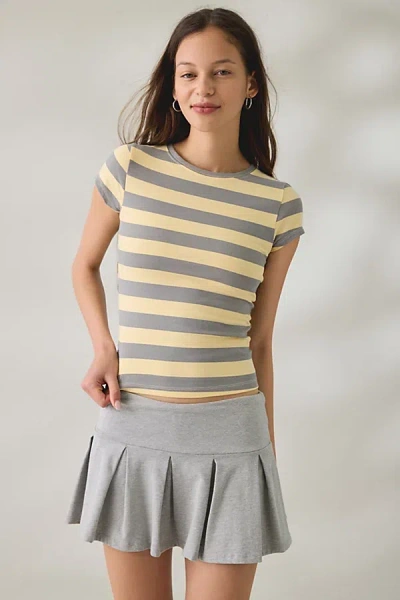 Out From Under Bec Short Sleeve Baby Tee In Yellow Stripe, Women's At Urban Outfitters In Multi