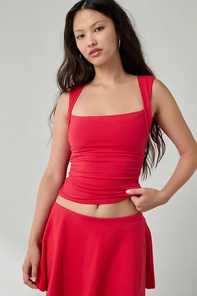 Out From Under Bec Square Neck Ruched Tank Top In Red, Women's At Urban Outfitters