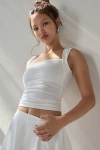 Out From Under Bec Square Neck Ruched Tank Top In White, Women's At Urban Outfitters