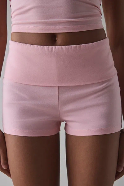 Out From Under Bec Stripe Foldover Micro Short In Rose Quartz/rumba Red, Women's At Urban Outfitters
