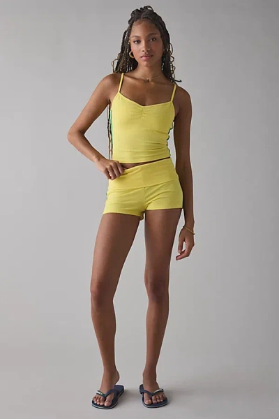 Out From Under Bec Stripe Foldover Micro Short In Yellow Cream/first Tee Green, Women's At Urban Outfitters