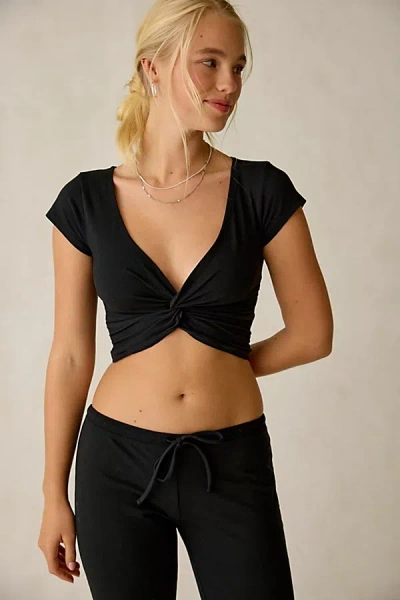 Out From Under Bec Twist-front Cropped Tee Top In Black, Women's At Urban Outfitters