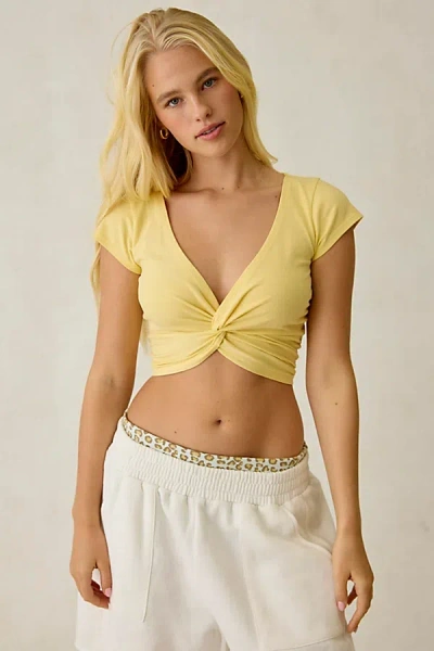 Out From Under Bec Twist-front Cropped Tee Top In Sun Yellow, Women's At Urban Outfitters
