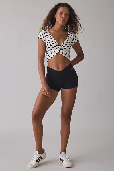 Out From Under Bec Twist-front Cropped Tee Top In Black/white, Women's At Urban Outfitters In Brown