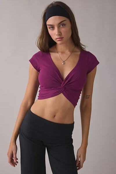 Out From Under Bec Twist-front Cropped Tee Top In Plum, Women's At Urban Outfitters In Purple