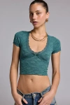 Out From Under Bella Seamless Knit Lace Trim Crop Tee In Dark Turquoise, Women's At Urban Outfitters