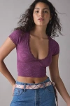 Out From Under Bella Seamless Knit Lace Trim Crop Tee In Deep Purple, Women's At Urban Outfitters