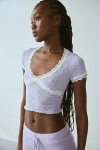 Out From Under Bella Seamless Knit Lace Trim Crop Tee In Lavender, Women's At Urban Outfitters