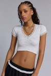 Out From Under Bella Seamless Knit Lace Trim Crop Tee In White, Women's At Urban Outfitters