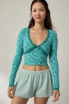 Out From Under Bella Seamless Knit Lace Trim Long Sleeve Tee In Dark Turquoise, Women's At Urban Outfitters In Green