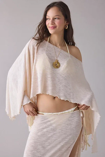 Out From Under Bella Swit Knit Cascading Off-the-shoulder Poncho Top In Neutral, Women's At Urban Outfitters