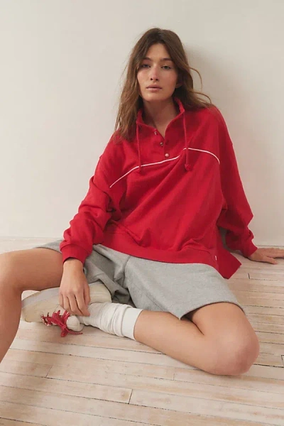 Out From Under Belmar Henley Popover Sweatshirt In Red, Women's At Urban Outfitters