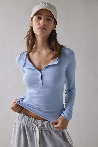 Out From Under Betty Boatneck Long Sleeve Henley Top In Blue, Women's At Urban Outfitters
