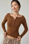 Out From Under Betty Boatneck Long Sleeve Henley Top In Brown, Women's At Urban Outfitters