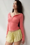 Out From Under Betty Boatneck Long Sleeve Henley Top In Coral, Women's At Urban Outfitters In Pink