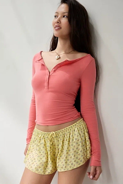 Out From Under Betty Boatneck Long Sleeve Henley Top In Coral, Women's At Urban Outfitters In Pink