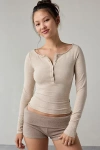 Out From Under Betty Boatneck Long Sleeve Henley Top In Cream, Women's At Urban Outfitters In White
