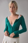 Out From Under Betty Boatneck Long Sleeve Henley Top In Green, Women's At Urban Outfitters