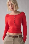 Out From Under Betty Boatneck Long Sleeve Henley Top In Red, Women's At Urban Outfitters