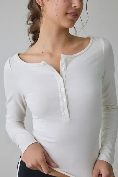 Out From Under Betty Boatneck Long Sleeve Henley Top In Snow, Women's At Urban Outfitters In White