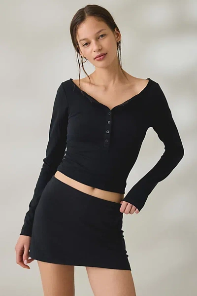 Out From Under Betty Boatneck Long Sleeve Henley Top In Washed Black, Women's At Urban Outfitters