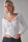 Out From Under Betty Boatneck Long Sleeve Henley Top In White, Women's At Urban Outfitters