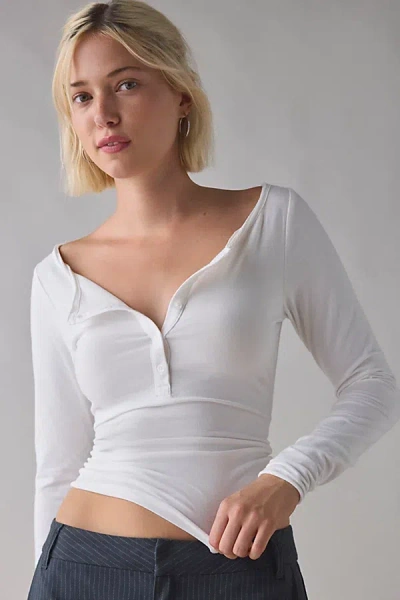 Out From Under Betty Boatneck Long Sleeve Henley Top In White, Women's At Urban Outfitters