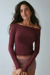 Out From Under Cotton Compression Boatneck Long Sleeve Top In Maroon, Women's At Urban Outfitters