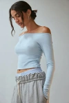 Out From Under Cotton Compression Boatneck Long Sleeve Tee In Sky, Women's At Urban Outfitters