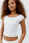 Out From Under Cotton Compression Boatneck Cropped Tee Top In White, Women's At Urban Outfitters
