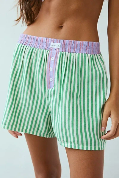 Out From Under Boxer Short In Green Stripe, Women's At Urban Outfitters