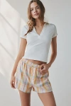 Out From Under Boxer Short In Orange Plaid, Women's At Urban Outfitters