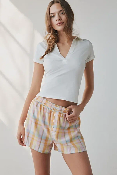 Out From Under Boxer Short In Orange Plaid, Women's At Urban Outfitters