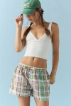 Out From Under Boxer Short In Tan Plaid, Women's At Urban Outfitters