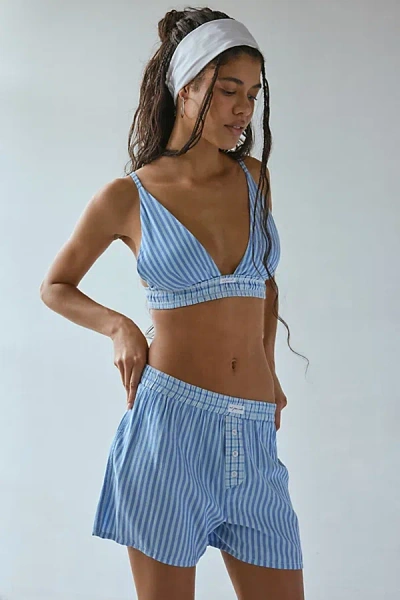 Out From Under Boxer Triangle Bralette In Blue Stripe/blue Plaid, Women's At Urban Outfitters