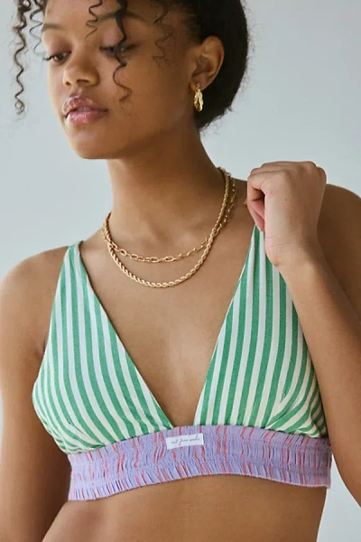 Out From Under Boxer Triangle Bralette In Green/purple Stripe, Women's At Urban Outfitters