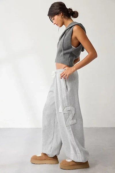 Out From Under Brenda Lace Stripe Jogger Sweatpant In Grey, Women's At Urban Outfitters In Gray