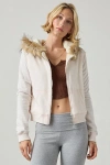 Out From Under Bundle Up Faux Fur Trim Zip-up Hoodie Sweatshirt In Neutral, Women's At Urban Outfitters