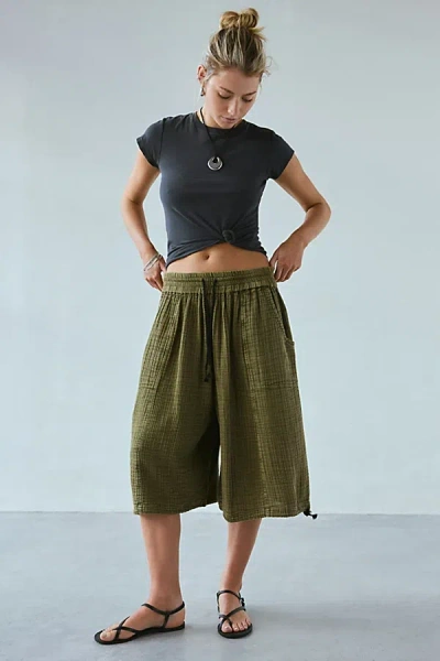 Out From Under Cabot Cotton Gauze Side-tie Jort In Military Olive, Women's At Urban Outfitters