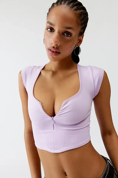 Out From Under Camilla Zip Cropped Baby Tee In Lilac, Women's At Urban Outfitters
