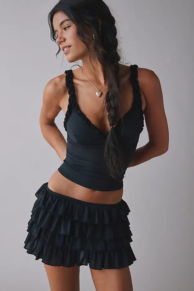 Out From Under Cammy Ruffle Trim Micro Skort In Black, Women's At Urban Outfitters