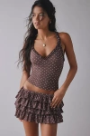 Out From Under Cammy Ruffle Trim Micro Skort In Brown Polka Dot, Women's At Urban Outfitters