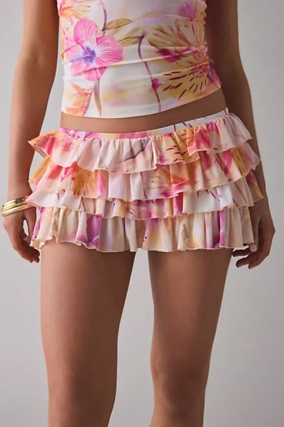 Out From Under Cammy Ruffle Trim Micro Skort In Peach, Women's At Urban Outfitters