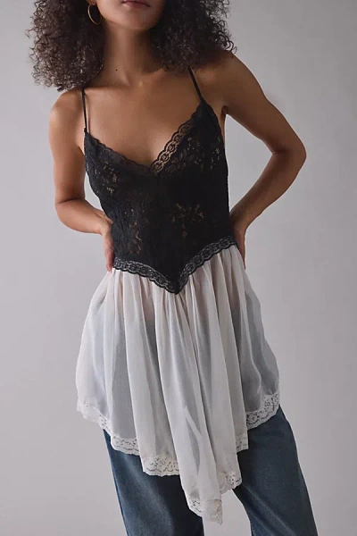 Out From Under Cassandra Sheer Lace + Mesh Hanky Hem Slip In Black, Women's At Urban Outfitters