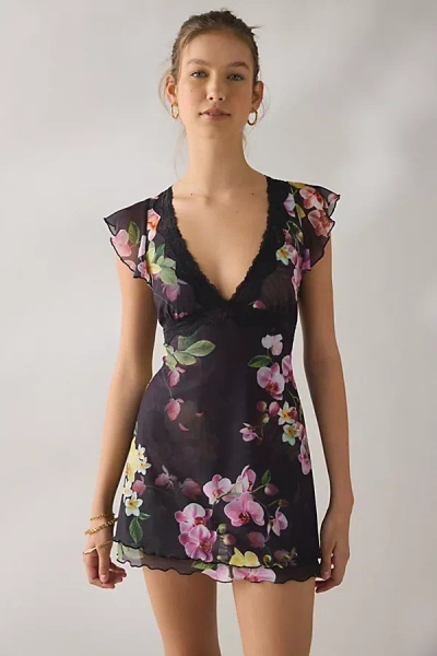 Out From Under Cecilia Lace Trim Sheer Mesh Sleep Dress In Black, Women's At Urban Outfitters