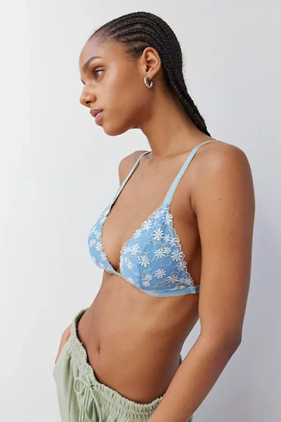 Out From Under Christy Lazy Daisy Bralette In Light Blue/white, Women's At Urban Outfitters