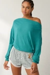 Out From Under Clarity Cozy Knit Off-the-shoulder Top In Galapagos Green, Women's At Urban Outfitters