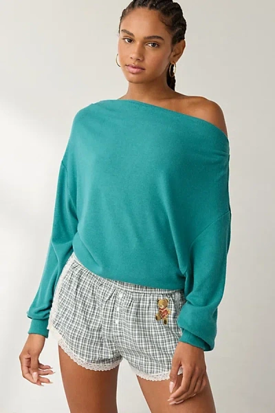 Out From Under Clarity Cozy Knit Off-the-shoulder Top In Galapagos Green, Women's At Urban Outfitters