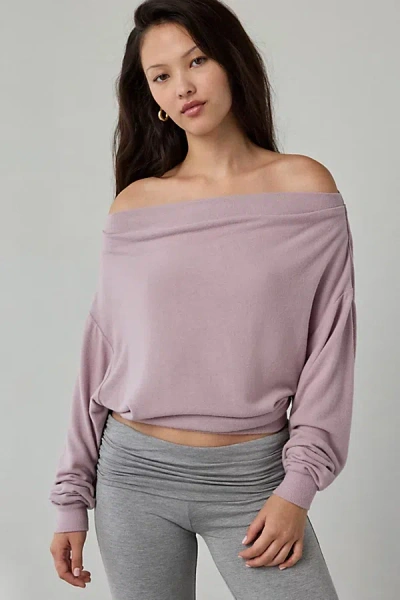 Out From Under Clarity Cozy Knit Off-the-shoulder Top In Mauve, Women's At Urban Outfitters In Purple