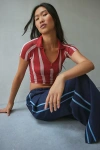OUT FROM UNDER COLLARED STRIPE SEAMLESS TOP IN RED, WOMEN'S AT URBAN OUTFITTERS